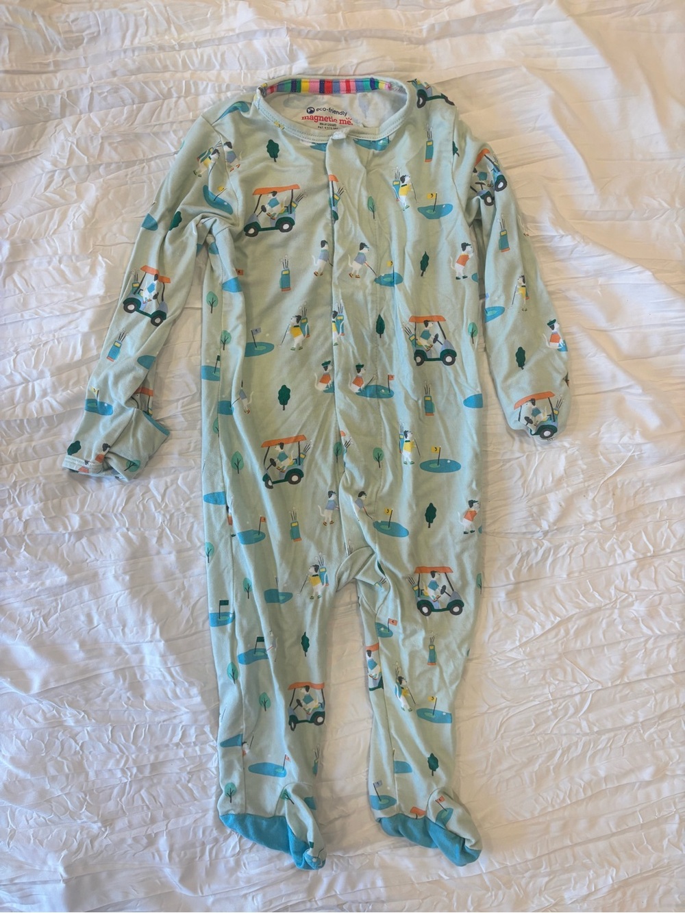Magnetic Me Light Green Golf Print Footed One-Piece Pajamas